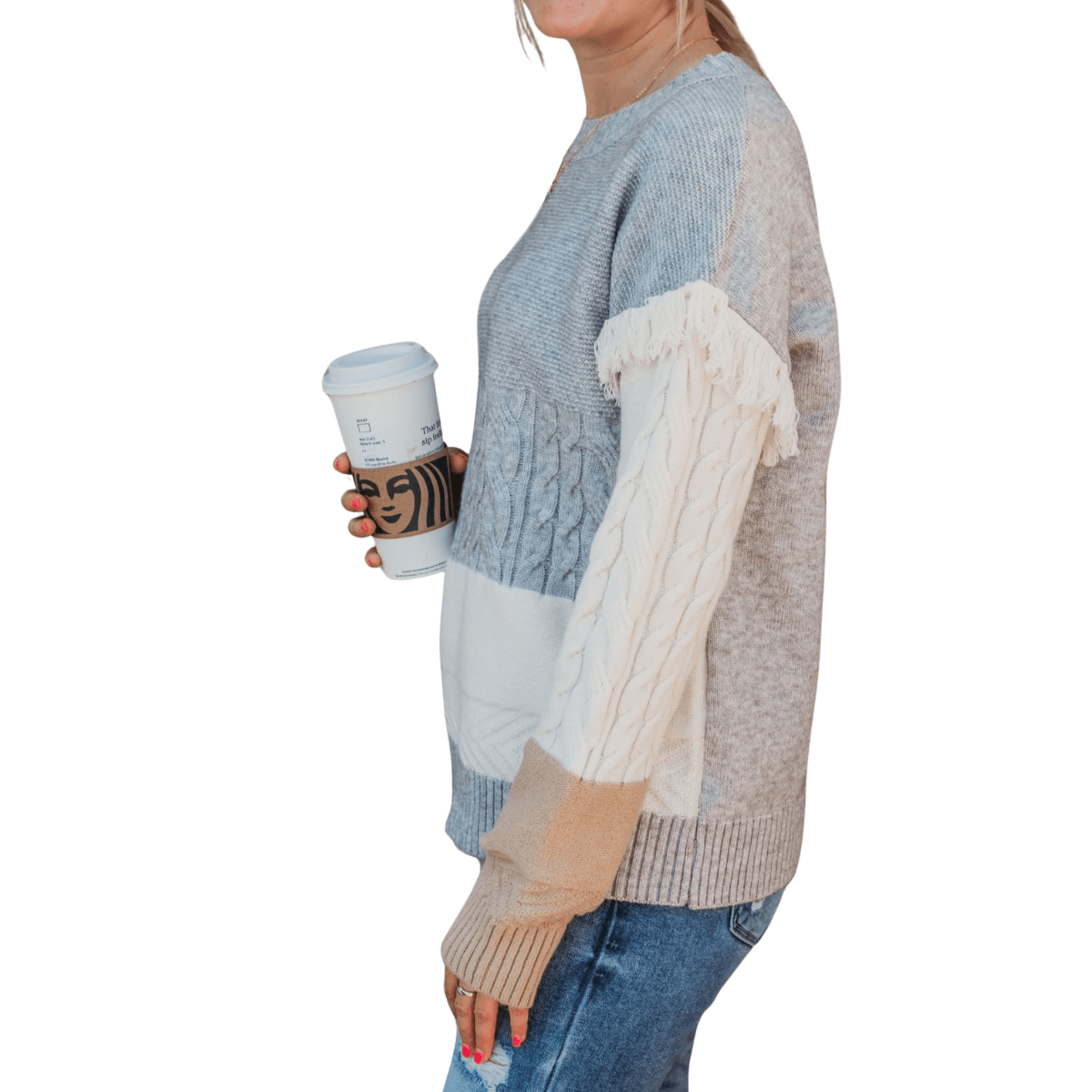 Color Block Cable Mix Sweater - The Boutique Outlet