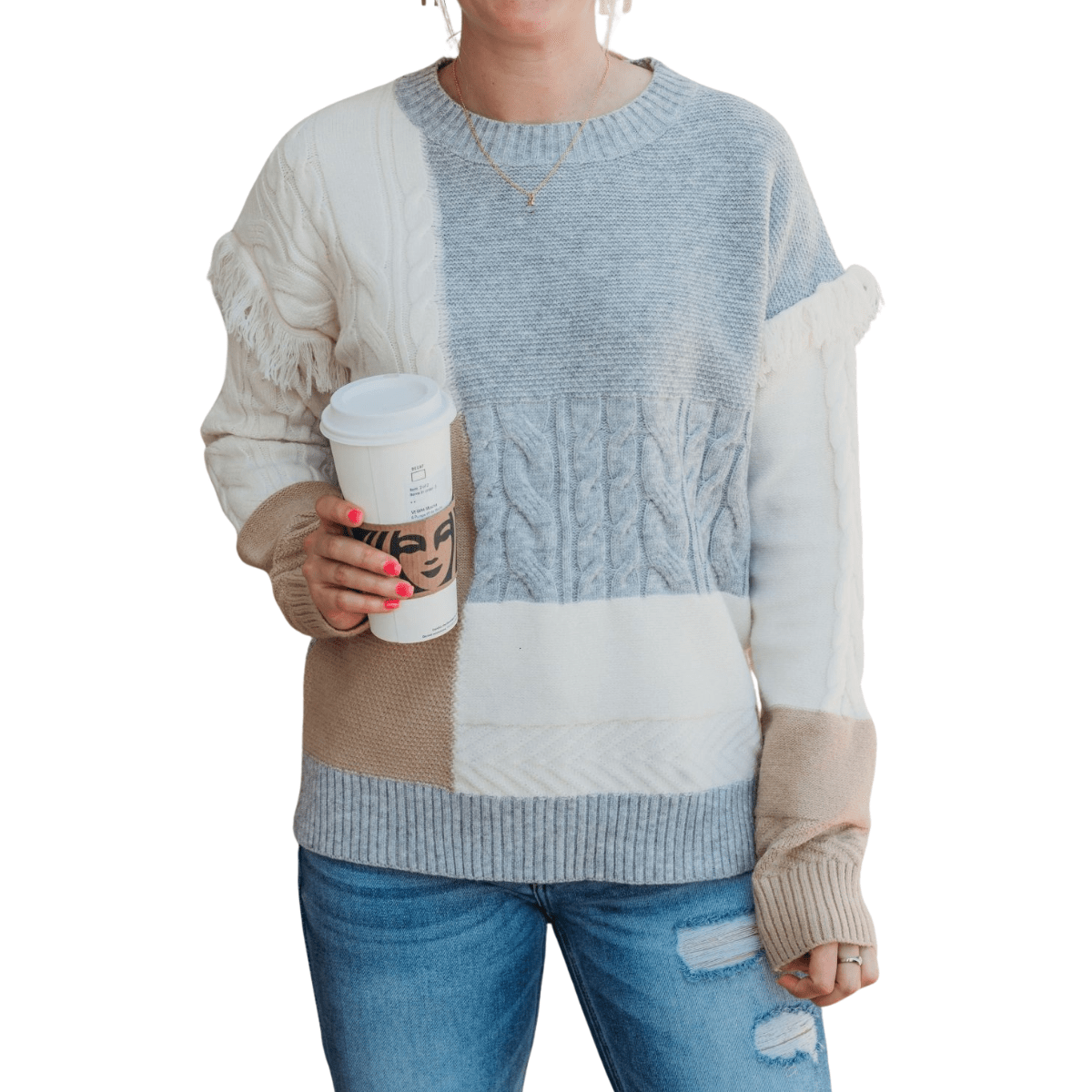 Color Block Cable Mix Sweater - The Boutique Outlet