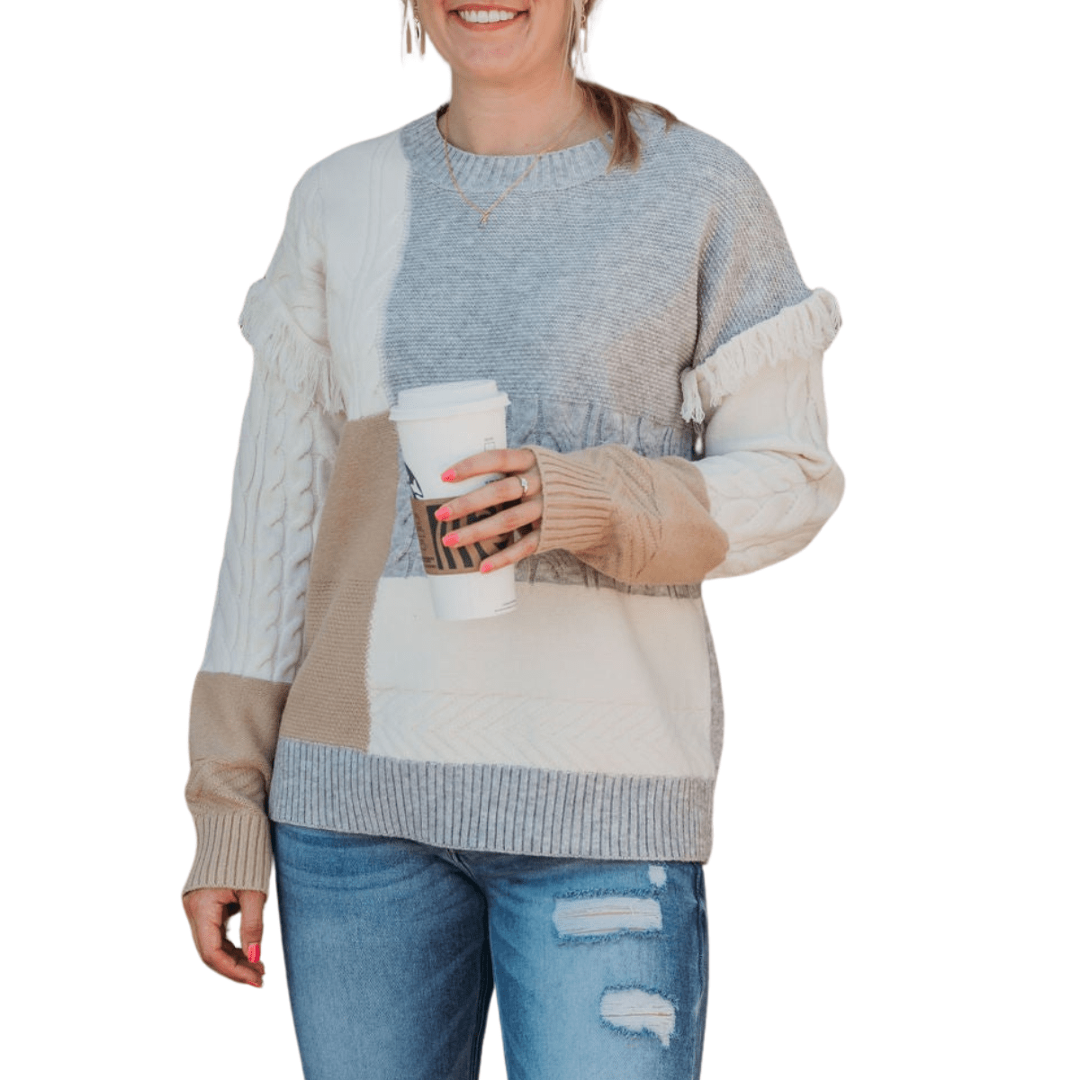 Color Block Cable Mix Sweater - The Boutique Outlet